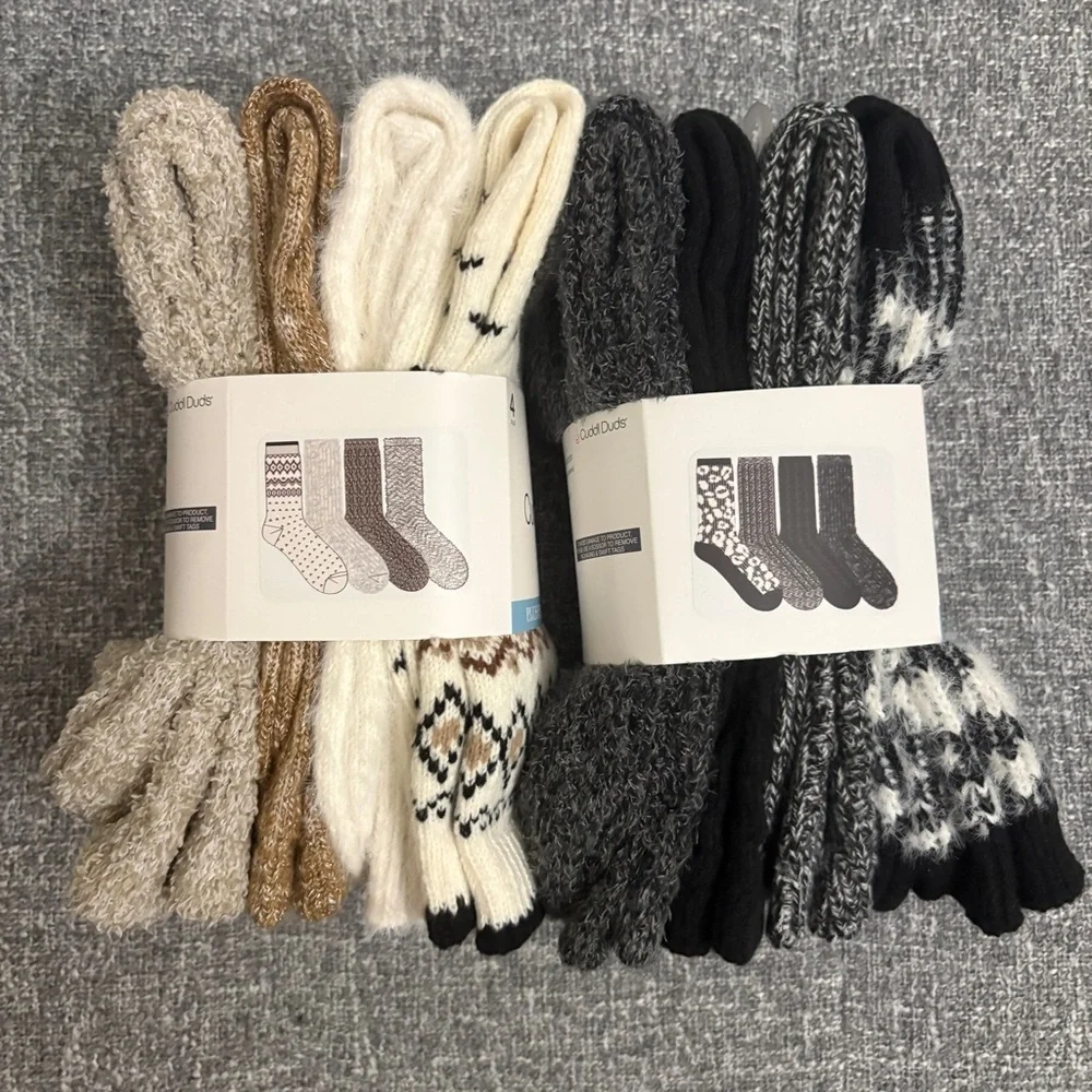 Cuddl Duds Women's Crew Socks - Black and Cream Patterns